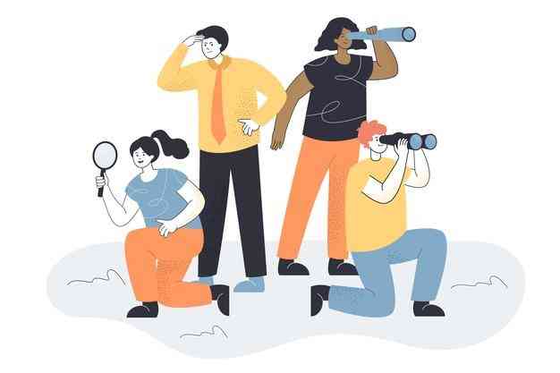 business team looking new people allegory searching ideas staff woman with magnifier man with spyglass flat illustration 74855 18236