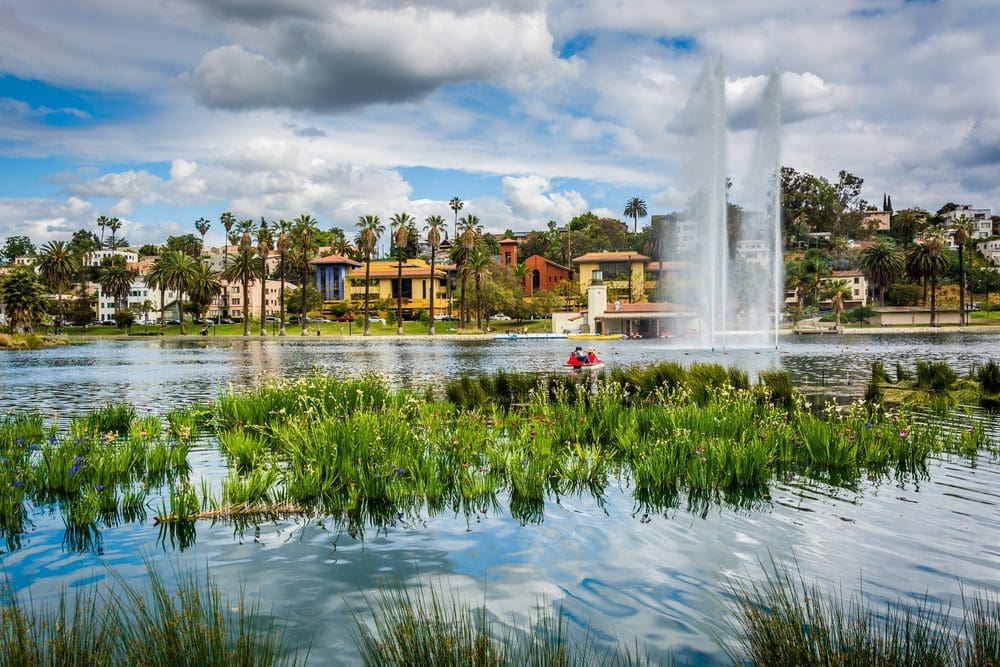 Echo Park Lake, in Los Angeles, California.