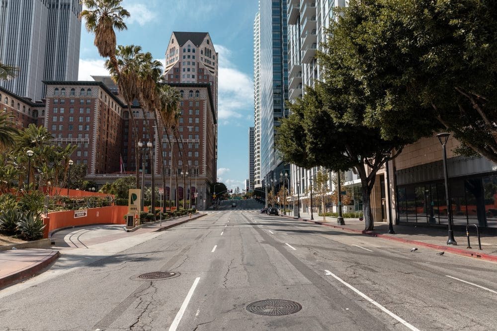 Empty streets in Downtown Los Angeles 